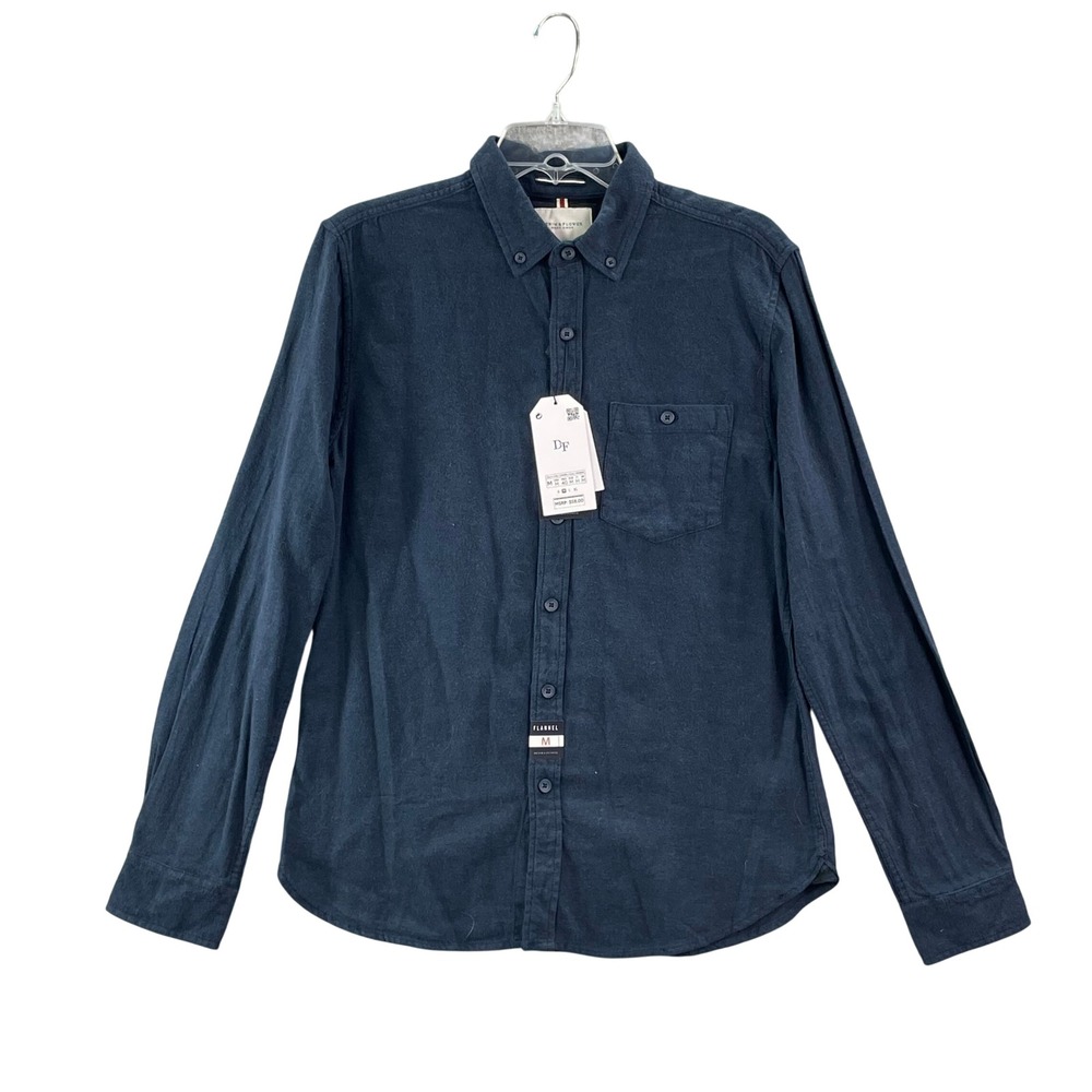 Denim & Flower Flannel Shirt Mens Medium Navy Blue Academia Preppy Casual Corp